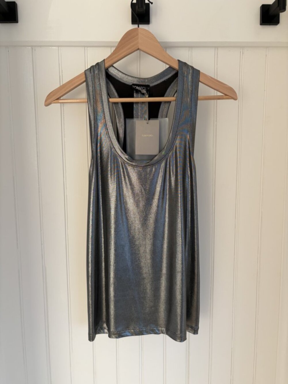 Tom Ford Metallic Silver Racerback Tank Top Sz 38 IT / US 2 NWT